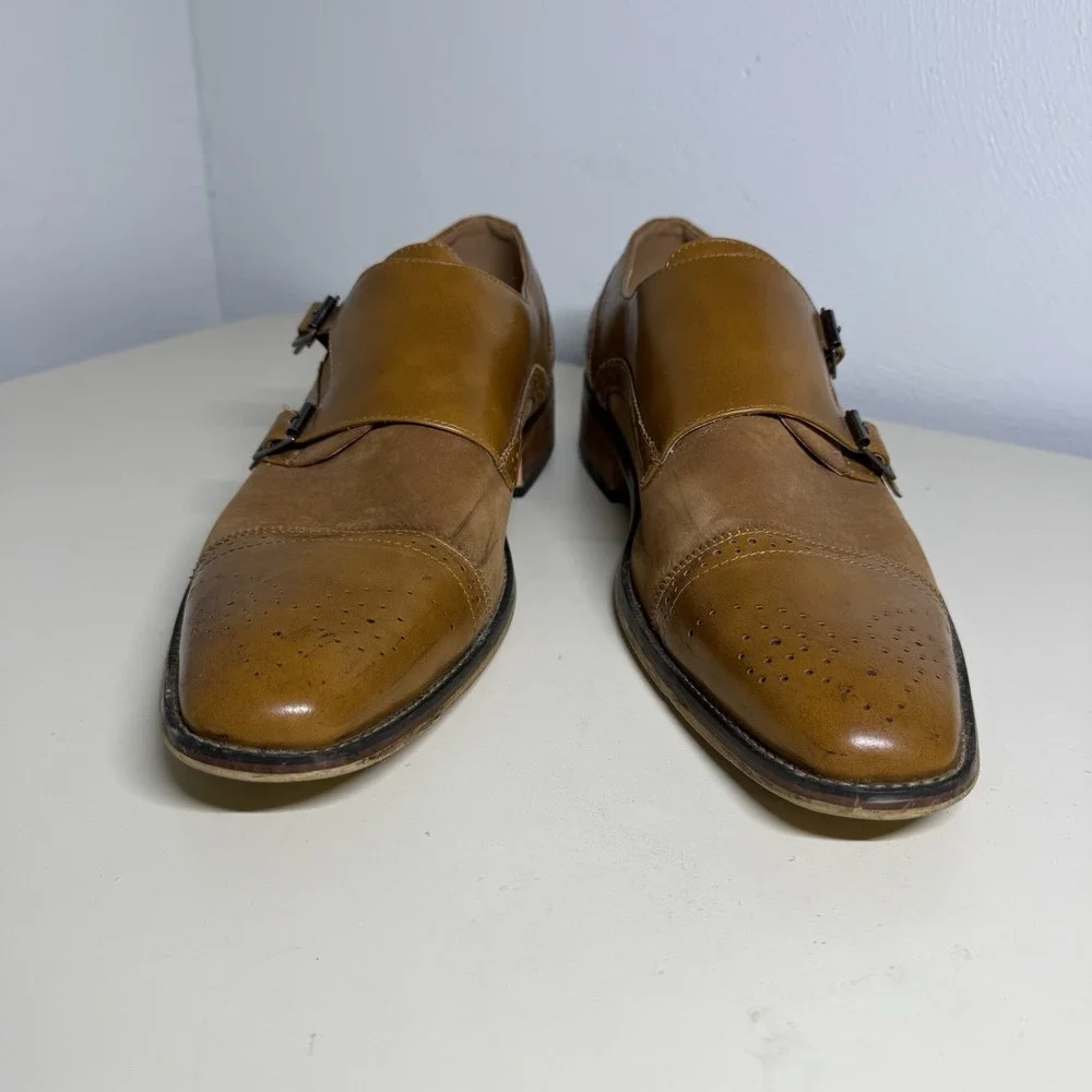 Gino Vitale Tan Double Monk Strap Dress Leather Suede Loafers / Men's Size 12